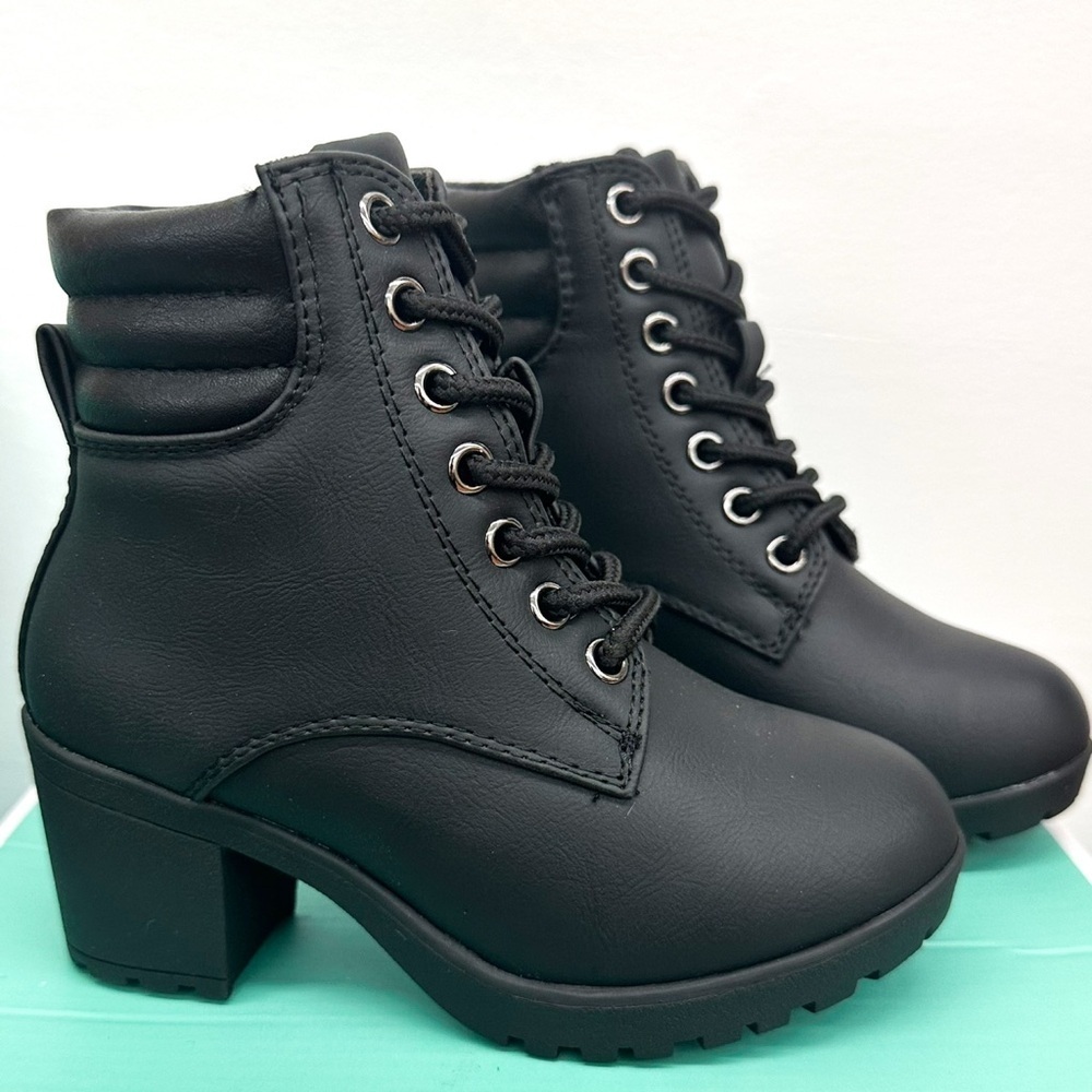GIRLS Black Faux Leather Ankle Boots